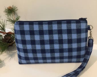 Wristlet, Removable Strap, Blue Check,