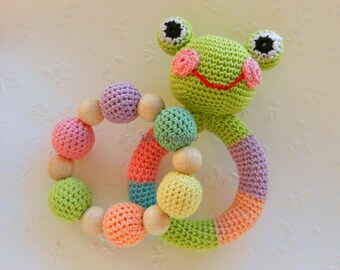 Baby rattle Frog Baby toy SET of 2 Grasping and Teething Toys Pastel colors Frog Stuffed toys Gift for baby Girls Boys