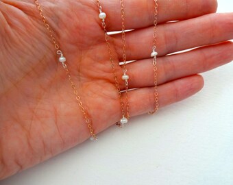 Long Rose Gold / 14k Gold Fill / 925 Sterling Silver / Oxidized Sterling Silver and Freshwater Pearl Delicate Necklace