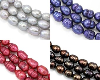 10 - 11 mm Large chunky ringed oval rice freshwater pearl beads for Jewellery making