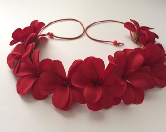 Hawaiian Plumeria Red Flower Crown Floral Halo EID Beach Boho Bohemian