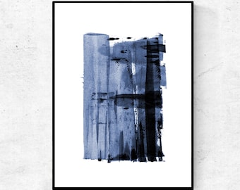 Navy blue watercolor printable, downloadable print, printable living room art, downloadable abstract prints, abstract art, digital painting