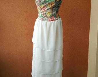 Floral lace strapless cocktail dress