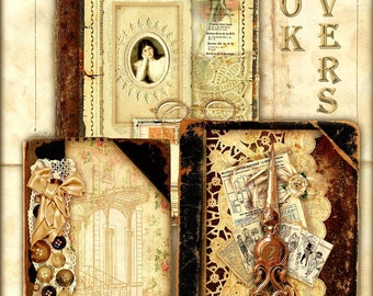 Set of 6 Vintage Ledger Book Cover Collages for Journals - Digital Printable - INSTANT DOWNLOAD