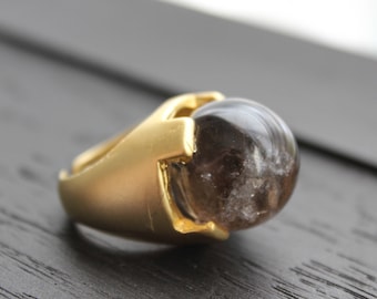 Smoky Quartz Ring Smoky Quartz Jewelry Crystal Ball Ring Crystal Ball Jewelry Smokey Quartz Ring Natural Quartz Gold Ring Castle Ring Boho