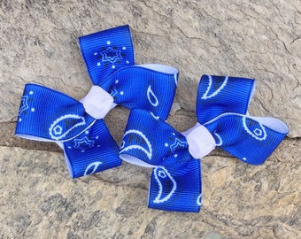 Blue Bandana Hair Bows,Pigtail Hair Bows,Toddler Hair Bows,Non Slip Hair Bows,Birthday Party Favors