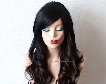 1960's Hairstyle wig. Black/Brown/Auburn Ombre wig. Long curly hair wig. Heat resistant synthetic wig for daytime use or Cosplay.