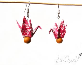 Pink Origami crane earring