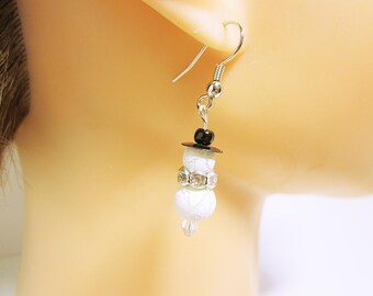 Holiday Snowman Jewelry White Snowman Earrings Beaded Snowman White Christmas Earring Jewelry CHRISTMAS JEWELRY