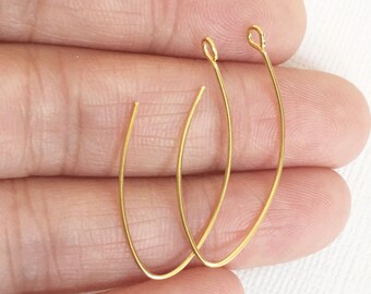 10 pcs of gold plated earrings hook 32x14mm, gold leaf shape earring hook, Made in USA