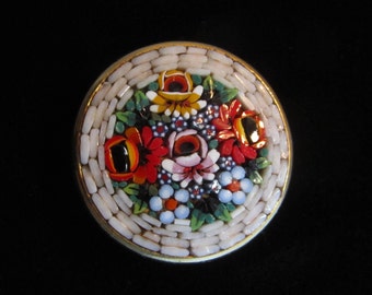 Vintage Italian Micro Mosaic Floral Brooch