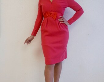 Fuchsia Wiggle Dress with Satin Bow