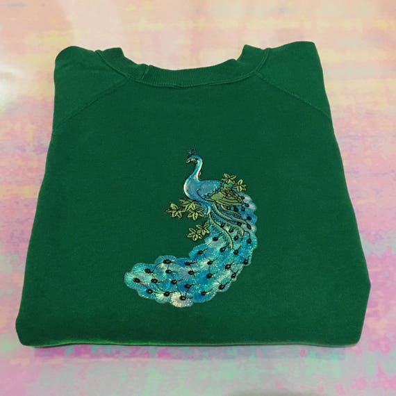 Forest Green Peacock Back Patch Crew Neck Sweater (Unisex)