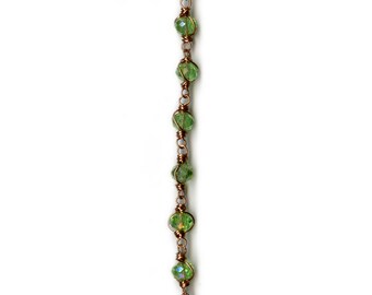 Vintage styled peridot colored copper bracelet