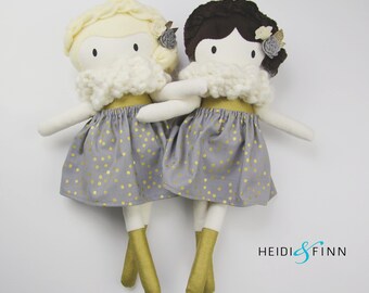 LIMITED EDITION Golden Holiday Large Mini Pals soft rag doll keepsake gift OOAK ready to ship gold silver grey