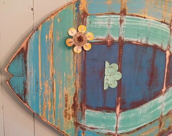 Fish Wall Art Wooden Sign Beach House One Sea Glass Colours Decor by CastawaysHall