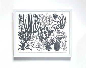 Large Print - 10 Cactus Screen Print -Charcoal Gray