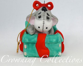 Disney Eeyore in a Christmas Present Porcelain Ornament Sri Lanka Bisque Ceramic Winnie the Pooh Donkey Figurine Vintage