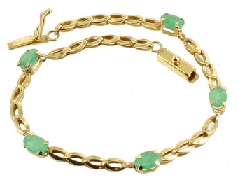 Vintage 10K Gold 1.15 CTTW Columbian Emeralds Chain Link Bracelet 7.25"