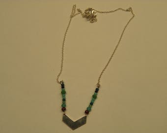 Crew neck silver chevron and glass beads