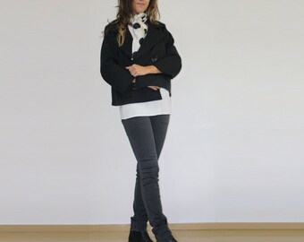 Crop trench/3/4 sleeve jacket/Cropped jacket/Black jacket/Black trench/Double breatsed jacket
