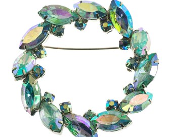 Blue Aurora Borealis Wreath Brooch