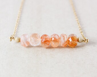 Peach Sunstone Bar Necklace - Sunstone Bar - Gold or Silver