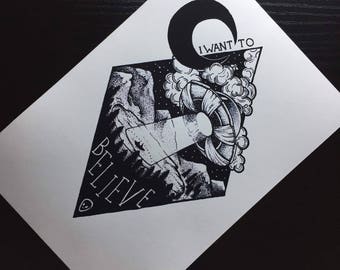 I WANT TO BELIEVE Blackwork Print