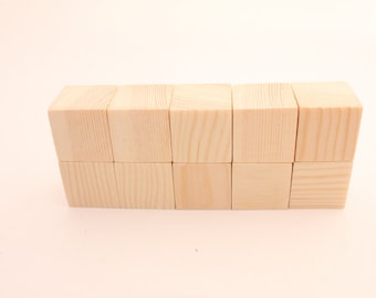 Set of 10 pine wooden blocks | 1 1/2 inch | 3,9cm | Unfinished wood blocks | Natural blocks | Square blocks | DIY | Crafting | Wooden cubes