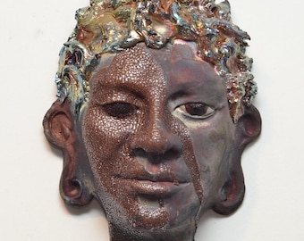 Buddha Face Mask Wall Hanging Raku Ceramics Sculpture Wall Art
