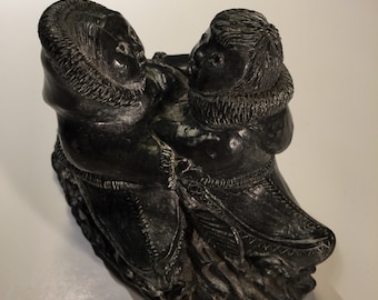 Vintage Carved Soapstone WOLF Sculptures Inuit Eskimo Kayak Hand Made in Canada, A Wolf Original