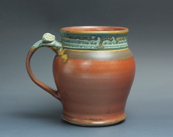 Pottery beer mug, ceramic mug, extra large stoneware stein, iron red 28 oz 3864