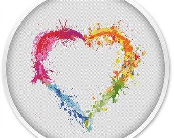 Heart Cross Stitch Pattern, Free shipping, Cross Stitch PDF, Watercolor Cross stitch pattern, pdf cross stitch, Love, Heart.#003