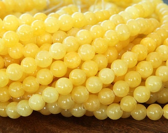Mountain Jade Beads, Yellow, 6mm Round - 15 Inch Strand - eMJR-Y07-6