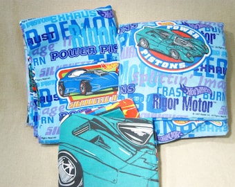 Vintage Hot Wheels Twin Bed Sheet Set, Flat, Fitted and Pillowcase, Kids Bedding