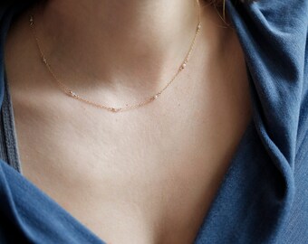 Gold Pearl Necklace, Tiny Pearl Necklace, Pearl Necklace, Gold Necklace, Bridesmaid Jewelry, Beaded Necklace, Delicate Necklace, Wedding
