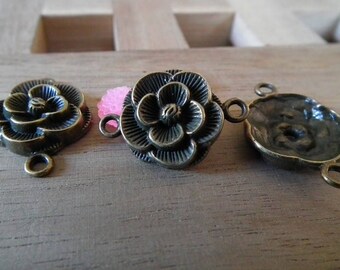 ♥ 1pce connector charm flowers antique bronze 17.5mm♥