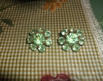 Vintage Green Rhinestone clip on earrings