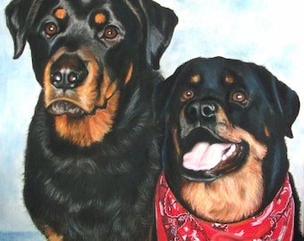 SAMPLE Pastel, Double Pet Portrait, Rottweilers, Commission your Pet Portrait today! RedRobinArt, Grigsby Gallery and Gifts