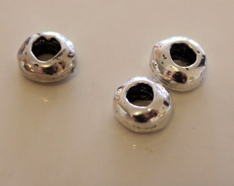 Spacer Beads THREE Round Rustic Heavy Sterling Silver