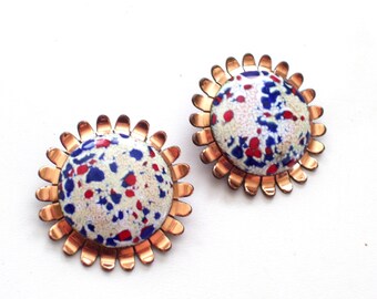 Rare Matisse Earrings, Vintage MATISSE RENOIR Enamel Copper Clip Earrings, Matisse Renoir Jewelry, Modernist Copper Earrings, MCM Copper