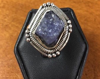 Rough Denim Lapis Stone Ring in Sterling Silver Size 9