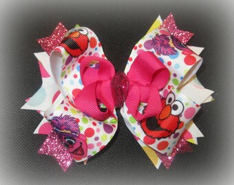 Elmo Hair Bow, Abby Hairbow, Elmo Boutique Bows, Birthday Party Hair Bow, Baby Headband, Stacked Bows for Babies, Big Elmo Hairbow, Pink Dot