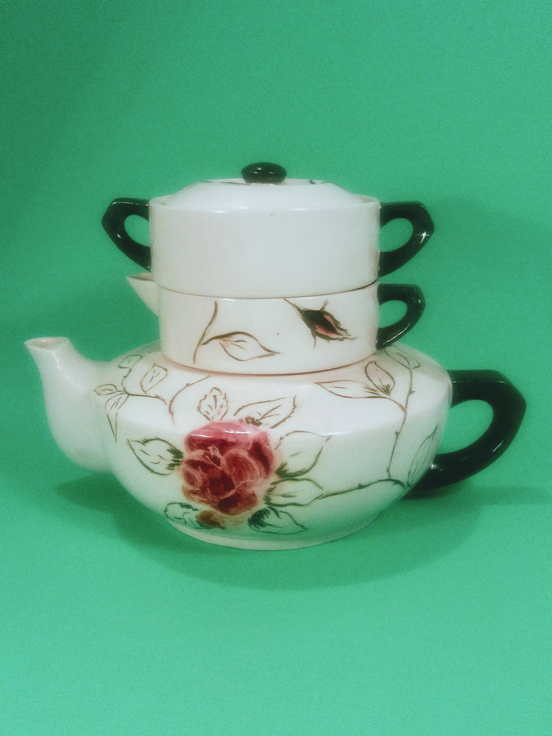 Teapot Vintage Porcelain Stack Creamer & Sugar Set includes