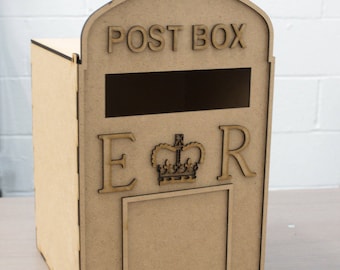 Wedding Post Box, unpainted MDF, royal mail, for cards, flat pack,