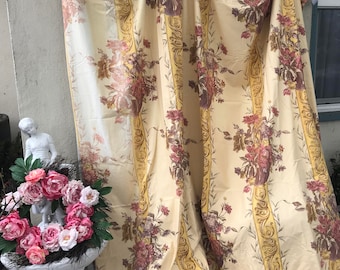 Vintage Curtain Drape Panel French Fabric Style Floral yellow Pink
