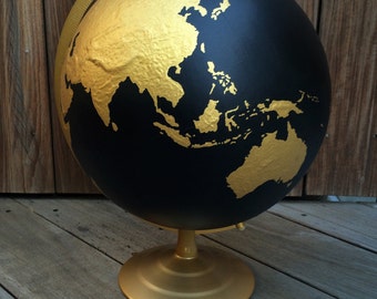 Black & Gold Painted Globe// Hand Painted// World Globe