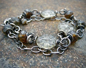 czech glass bead bracelet, double strand bracelet, glass and sterling silver bracelet