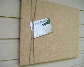 Burlap and Jute Twine Bulletin Board, Natural buralp Photo Memory Board, Memo Pin Board, 16 x 20 inches, natural decor for wedding