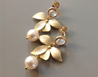 Pearl Earrings for wife Earrings Pearl Bridal Earrings floral Earrings Bridesmaid gift under 50